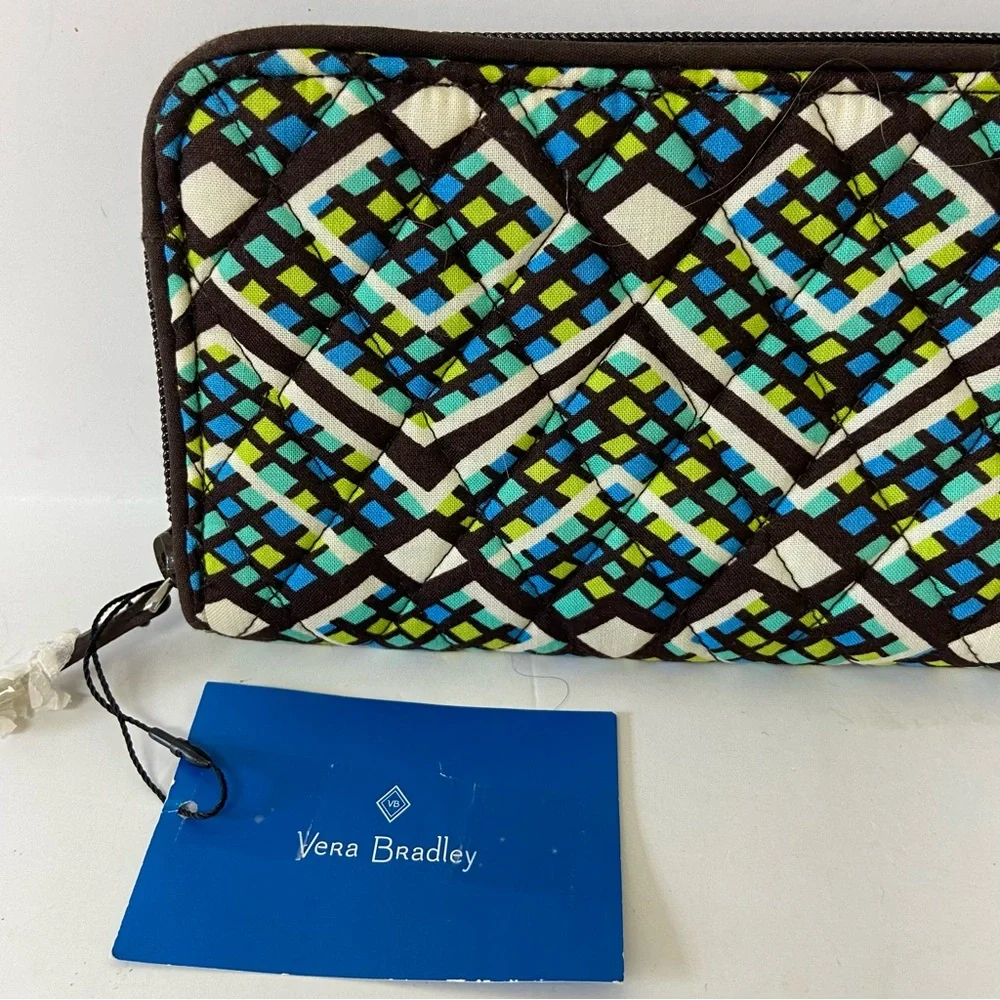 Vera Bradley Wallet RFID Georgia Rain Forest Black Blue Green Zip Quilted Zip - Picture 4 of 10